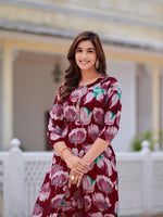Thumbnail for Floral Printed Front Slit Kurta With Palazzo Pant, Purple - Hiral Fashion - Distacart