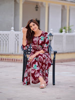 Thumbnail for Floral Printed Front Slit Kurta With Palazzo Pant, Purple - Hiral Fashion - Distacart