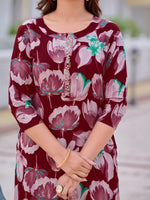 Thumbnail for Floral Printed Front Slit Kurta With Palazzo Pant, Purple - Hiral Fashion - Distacart