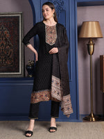 Thumbnail for Hand Embroidered & Printed Kurta With Pant & Dupatta, Black - Hiral Fashion - Distacart