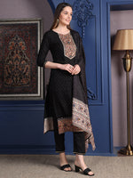Thumbnail for Hand Embroidered & Printed Kurta With Pant & Dupatta, Black - Hiral Fashion - Distacart