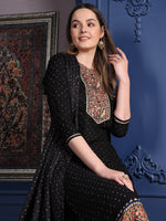 Thumbnail for Hand Embroidered & Printed Kurta With Pant & Dupatta, Black - Hiral Fashion - Distacart