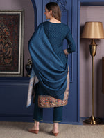 Thumbnail for Hand Embroidered & Printed Kurta With Pant & Dupatta, Teal - Hiral Fashion - Distacart