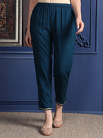 Thumbnail for Hand Embroidered & Printed Kurta With Pant & Dupatta, Teal - Hiral Fashion - Distacart
