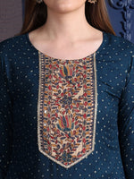 Thumbnail for Hand Embroidered & Printed Kurta With Pant & Dupatta, Teal - Hiral Fashion - Distacart