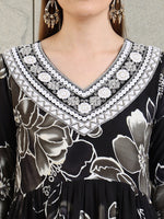Thumbnail for Embroidered & Floral Printed Flared A-Line Kurta With Pant & Dupatta, Black - Hiral Fashion - Distacart