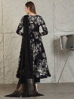 Thumbnail for Embroidered & Floral Printed Flared A-Line Kurta With Pant & Dupatta, Black - Hiral Fashion - Distacart