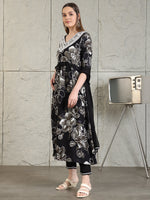 Thumbnail for Embroidered & Floral Printed Flared A-Line Kurta With Pant & Dupatta, Black - Hiral Fashion - Distacart