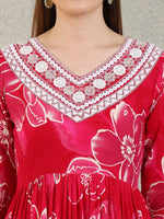 Thumbnail for Embroidered & Floral Printed Flared A-Line Kurta With Pant & Dupatta, Pink - Hiral Fashion - Distacart