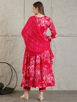 Thumbnail for Embroidered & Floral Printed Flared A-Line Kurta With Pant & Dupatta, Pink - Hiral Fashion - Distacart