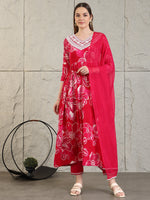 Thumbnail for Embroidered & Floral Printed Flared A-Line Kurta With Pant & Dupatta, Pink - Hiral Fashion - Distacart