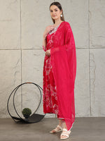 Thumbnail for Embroidered & Floral Printed Flared A-Line Kurta With Pant & Dupatta, Pink - Hiral Fashion - Distacart