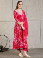 Thumbnail for Embroidered & Floral Printed Flared A-Line Kurta With Pant & Dupatta, Pink - Hiral Fashion - Distacart