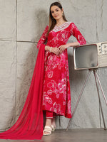 Thumbnail for Embroidered & Floral Printed Flared A-Line Kurta With Pant & Dupatta, Pink - Hiral Fashion - Distacart
