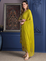 Thumbnail for Embroidered & Printed Kurta With Palazzo & Dupatta, Green - Hiral Fashion - Distacart