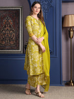 Thumbnail for Embroidered & Printed Kurta With Palazzo & Dupatta, Green - Hiral Fashion - Distacart