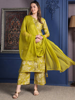 Thumbnail for Embroidered & Printed Kurta With Palazzo & Dupatta, Green - Hiral Fashion - Distacart