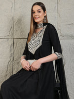 Thumbnail for Mirror Embroidered Kurta With Pant & Necklace Dupatta, Black - Hiral Fashion - Distacart