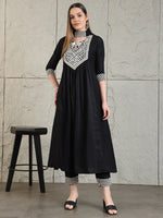Thumbnail for Mirror Embroidered Kurta With Pant & Necklace Dupatta, Black - Hiral Fashion - Distacart
