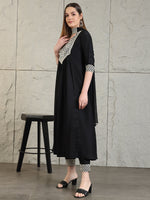 Thumbnail for Mirror Embroidered Kurta With Pant & Necklace Dupatta, Black - Hiral Fashion - Distacart