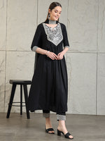Thumbnail for Mirror Embroidered Kurta With Pant & Necklace Dupatta, Black - Hiral Fashion - Distacart