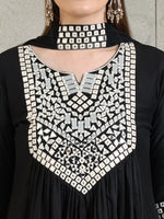 Thumbnail for Mirror Embroidered Kurta With Pant & Necklace Dupatta, Black - Hiral Fashion - Distacart
