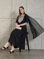 Thumbnail for Mirror Embroidered Kurta With Pant & Necklace Dupatta, Black - Hiral Fashion - Distacart