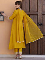 Thumbnail for Mirror Embroidered Kurta With Pant & Necklace Dupatta, Mustard - Hiral Fashion - Distacart