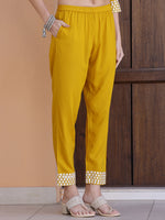 Thumbnail for Mirror Embroidered Kurta With Pant & Necklace Dupatta, Mustard - Hiral Fashion - Distacart