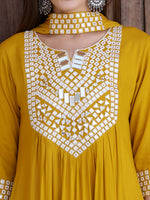 Thumbnail for Mirror Embroidered Kurta With Pant & Necklace Dupatta, Mustard - Hiral Fashion - Distacart