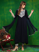 Thumbnail for Mirror Embroidered Kurta With Pant & Necklace Dupatta, Navy Blue - Hiral Fashion - Distacart