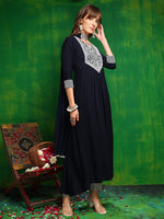 Thumbnail for Mirror Embroidered Kurta With Pant & Necklace Dupatta, Navy Blue - Hiral Fashion - Distacart