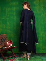 Thumbnail for Mirror Embroidered Kurta With Pant & Necklace Dupatta, Navy Blue - Hiral Fashion - Distacart