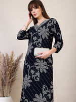 Thumbnail for Embroidered & Floral Printed Co-Ords, Navy Blue - Hiral Fashion - Distacart