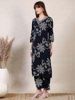 Thumbnail for Embroidered & Floral Printed Co-Ords, Navy Blue - Hiral Fashion - Distacart