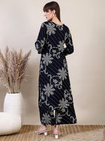 Thumbnail for Embroidered & Floral Printed Co-Ords, Navy Blue - Hiral Fashion - Distacart