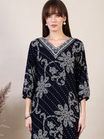 Thumbnail for Embroidered & Floral Printed Co-Ords, Navy Blue - Hiral Fashion - Distacart