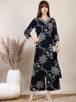 Thumbnail for Embroidered & Floral Printed Co-Ords, Navy Blue - Hiral Fashion - Distacart