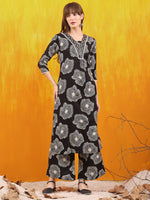 Thumbnail for Embroidered & Floral Printed Kurta With Palazzo Co-Ords Set, Black - Hiral Fashion - Distacart