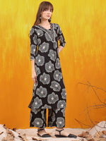 Thumbnail for Embroidered & Floral Printed Kurta With Palazzo Co-Ords Set, Black - Hiral Fashion - Distacart