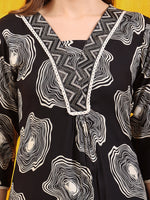 Thumbnail for Embroidered & Floral Printed Kurta With Palazzo Co-Ords Set, Black - Hiral Fashion - Distacart