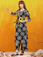 Thumbnail for Embroidered & Floral Printed Kurta With Palazzo Co-Ords Set, Black - Hiral Fashion - Distacart