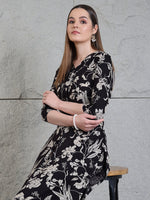 Thumbnail for Botanical Printed Kurta With Palazzo Co-Ords Set, Black - Hiral Fashion - Distacart
