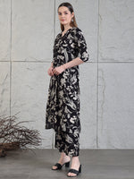 Thumbnail for Botanical Printed Kurta With Palazzo Co-Ords Set, Black - Hiral Fashion - Distacart