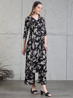 Thumbnail for Botanical Printed Kurta With Palazzo Co-Ords Set, Black - Hiral Fashion - Distacart