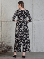 Thumbnail for Botanical Printed Kurta With Palazzo Co-Ords Set, Black - Hiral Fashion - Distacart