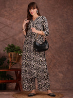 Thumbnail for Ethnic Motifs Printed Lace Detailing Kurta And Palazzo, Black - Hiral Fashion - Dista