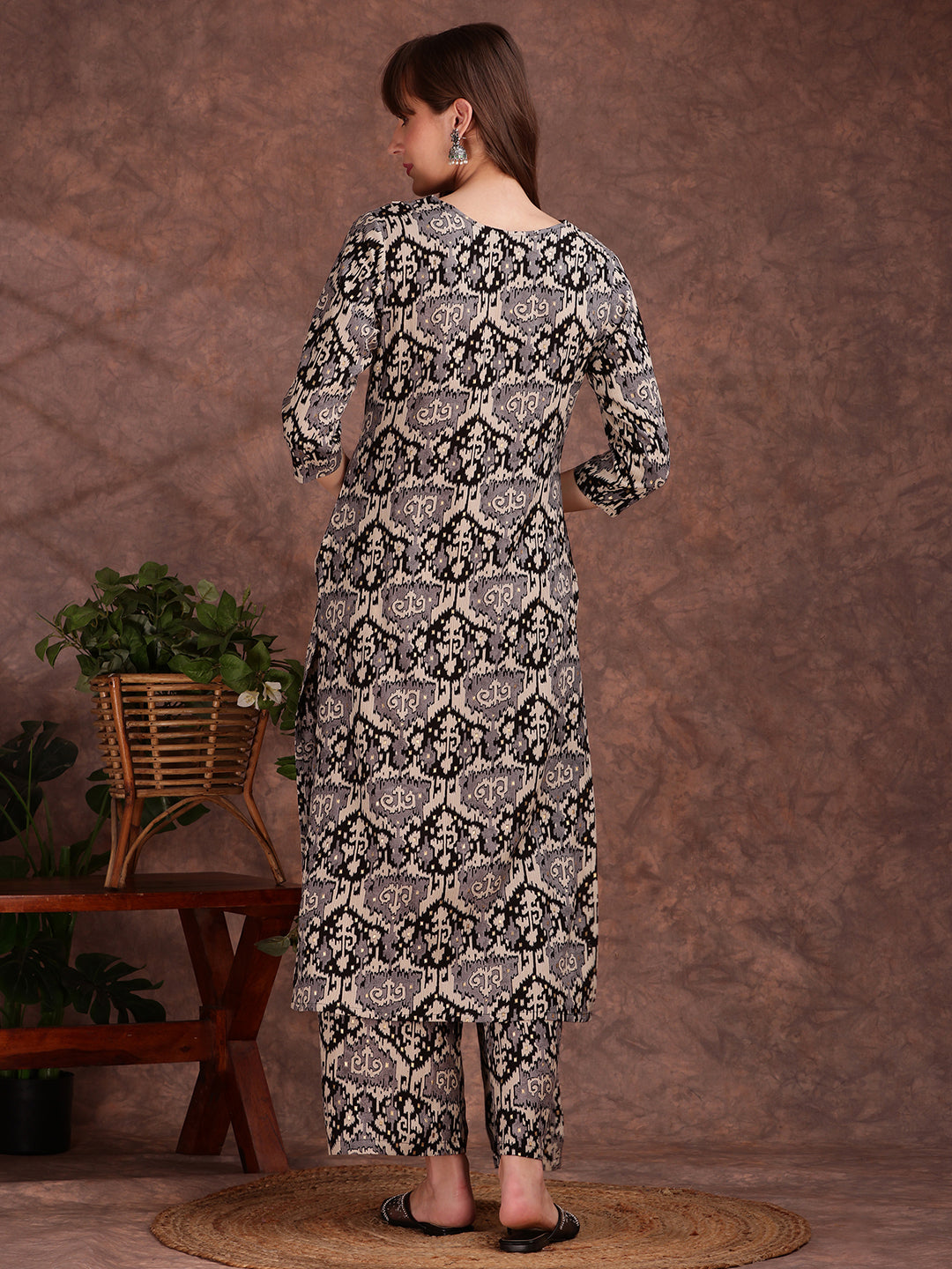 Ethnic Motifs Printed Lace Detailing Kurta And Palazzo, Black - Hiral Fashion - Dista