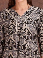 Thumbnail for Ethnic Motifs Printed Lace Detailing Kurta And Palazzo, Black - Hiral Fashion - Dista