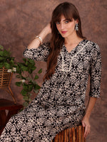 Thumbnail for Ethnic Motifs Printed Lace Detailing Kurta And Palazzo, Black - Hiral Fashion - Distacart